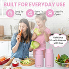 2 Pack Soup Thermo for Hot Food for Adults, Insulated Food Jar, Stainless Steel Vacuum Thermal Lunch Box Containers with Carry Bag and Spoon (18.5oz, 27oz) (Pink)
