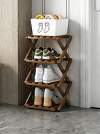 The 9-Tier No-Assembly Bamboo Rack, New Upgrade 9 Tier Bamboo Shoe Rack, Space-Saving Tall Narrow Accordion Shoe Rack for Entryway Closet Dorm (Brown-4)