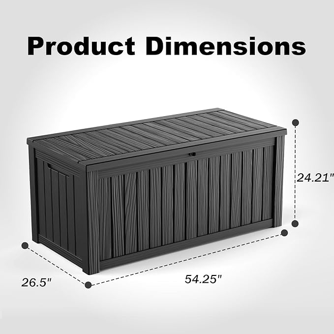 ROJIK 150 Gallon Outdoor Storage Box Waterproof,Weatherproof Deck Boxes Outdoor Lockable,Resin Outside Storage Box for Garden Tools,Cushions,Pool Accessories(Black,150 Gal)