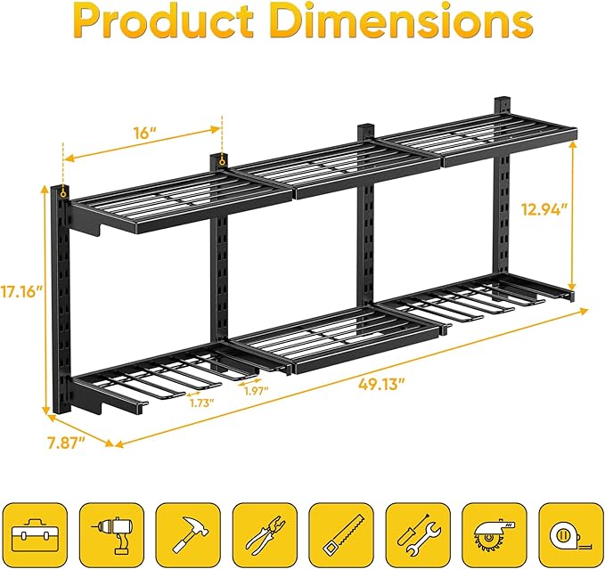 Large Modular Power Tool Organizer Wall Mount With 6 Adjustable Shelf, Heavy Duty Iron Tool Storage Rack Loads 300lbs with 8 Cordless Tools Drill Holder,Battery Utility Rack for Garage Workshop