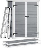 DWVO 4.3x2x5.5ft Outdoor Vertical Storage Shed with 2 Shelves, 50 Cu Ft Waterproof Resin Garden Shed with Lockable Door, Plastic Tall Tool Cabinet for Garbage Cans, Lawn Garden Supplies (Gray)