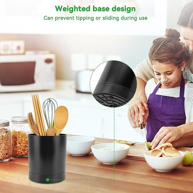 Cyrank Kitchen Utensil Holder, 360° Rotating Utensil Organizer Utensil Caddy Utensil Crocks for Kitchen Countertop(Black)