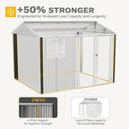 DWVO 10x10ft Large Tool Storage Shed with Window, Lockable Doors, and Sloped Roof, Oversized Steel Outdoor Storage Shed for Garden, Patio, Garage, Backyard, Lawn(Gray + White)