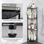 ELYKEN Corner Shower Caddy Standing, 4 Tier Rustproof Metal Shower Organizer with Soap Holder, Floor Shower Corner Shelf Rack Storage Stands with Adjustable Feet & 2 Hooks for Bathroom, Black