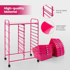 LUARANE Rolling Cart with 15 Drawers, Craft Storage Cart with Portable Handles & Lockable Wheels, Mobile Toys Organizer, Large Capacity Utility Drawer Cart Home Office School Teacher (Hot Pink)