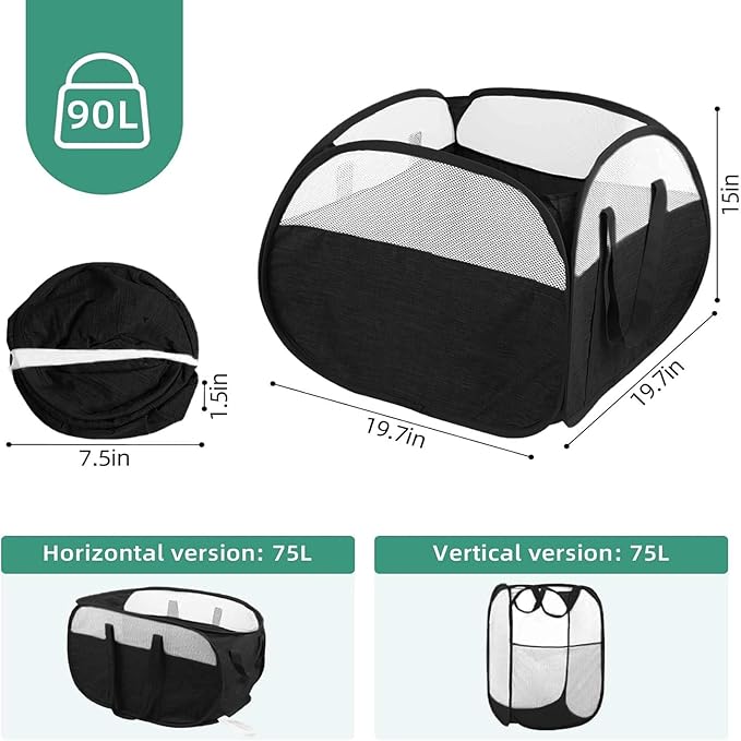 Collapsible Laundry Baskets, Tear Proof Pop Up Laundry Hamper with Large Capacity, Sturdy Foldable Laundry Basket, Easy to Carry Laundry Hamper for Home, Laundry Room, Bedroom, Dorm, Travel Black