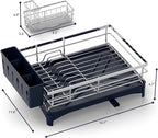 Dish Drying Rack, 304 Stainless Steel Dish Racks for Kitchen Counter with Cutlery Holder & Sponge Holder, Large Dish Drainer with Removable Drainboard, 11.8''W x 16.7''L (Stainless Steel)