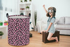 Essme Kids Laundry Basket,Pink Hamper Collapsible Canvas Waterproof Storage Bin for Girls, Leopard Print Hamper,Gift Baskets(Pink Leopard Print)