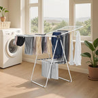 VEVOR Clothes Drying Rack, 2-Tier Foldable Laundry Dryer Rack with Sock Clips & 21 Drying Rods, Metal Height Adjustable Drying Racks for Outdoor & Indoor, Free-Standing & Space-Saving Hanger, White