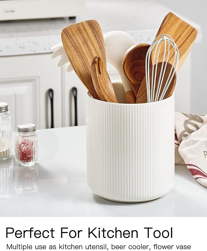 getstar Large Utensil Holder for Kitchen Counter,7.2" Vintage Ceramic Utensils Crocks Utensil Organizer for Spatula Farmhouse Kitchen Decor