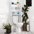SUPER DEAL 3 Tiers Over The Toilet Bathroom Storage Shelf, Freestanding Wooden Bathroom Organizer Rack with Shelves for Laundry Restroom, White