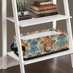 Toilet Tank Topper Paper Baskets Narrow Rectangular Storage Bins Decorative Countertop Long Basket Bins Compact Storage Box for Organizing Closet Shelf, Highland Cow Boho Flower