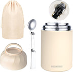 Thermo for Hot Food & Drinks, Thermo Lunch Box, 17oz Vacuum Insulated Food Container with Spoon&Drawstring Bag, Soup Thermo for Adults, White