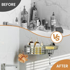 LEVERLOC Shower Caddy Suction Cup Shower Shelves Shower Holder，Silver