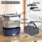 Monteka Electric Lunch Box Food Heater - Leakproof Portable Food Warmer heated lunch box for adults for Car/Home/Truck with 1.5L Removable Stainless Steel Container, 60W, 12V/24V/110V, DarkBlue