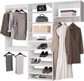 ROOMTEC Modular Closet System, 102" Wall Mounted Modern Closet Organizer with Hanging Rods and Shoe Shelf, Wooden Tower for Walk-In Closets, Wardrobe Storage Kit, White