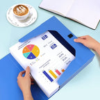 HUA JIE A4 Storage File Boxes Plastic Archives Cases with Lid, File Folder Organizer Document Filing Box for office,31×7.5×23.5 cm, Blue(Pack of 4)