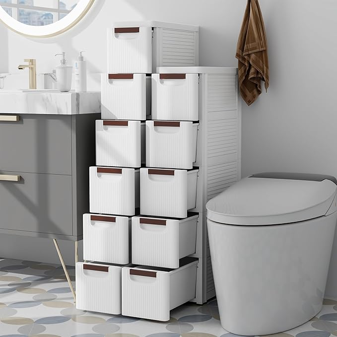 Giantex 6 Drawers Storage Cart, Narrow Plastic Dresser, Rolling Organizer Cart for Office Classroom Bedroom Bathroom Art Craft Supplies, Mobile Slim Utility Cart on Wheels (7.5"x16.5"x43")