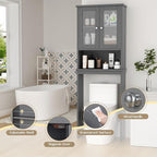 Walsunny Over Toilet Storage Cabinet, BathroomShelf Organizer Over Toilet, Washing Machine Box, Space Saver with Adjustable Decorative Racks（Gray）