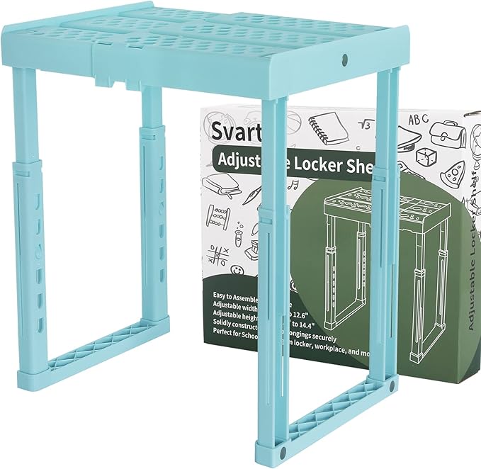 Adjustable Locker Shelf for School, Height and Width Adjustable Locker Organizer for Work, Stackable Locker Tools for Gym Lockers, Back to School Essentials, Mint Blue