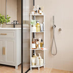 ELYKEN Corner Shower Caddy Standing, 4 Tier Rustproof Metal Shower Organizer with Soap Holder, Floor Shower Corner Shelf Rack Storage Stands with Adjustable Feet & 2 Hooks for Bathroom, White
