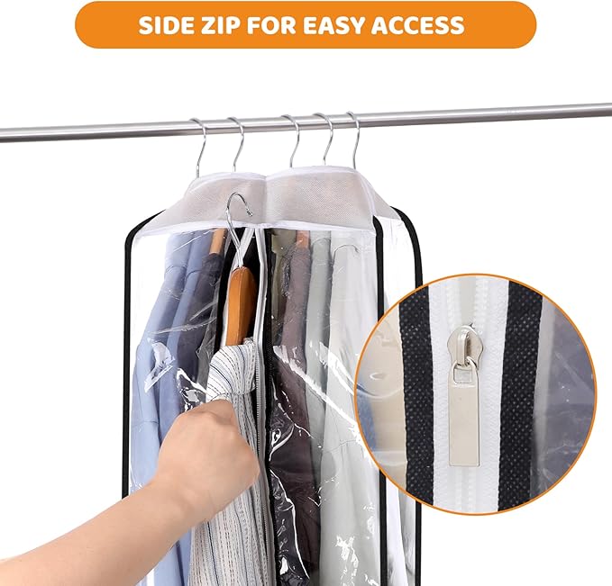 4 Pack Full Clear Garment Bags with Side Zipper, 50" Clothes Covers with 10" Gusset, Transparent Hanging Suit & Coat Covers for Closet Storage, Jackets, Dresses, Windbreakers