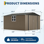 GarveeLife 10 x 12 FT Metal Storage Shed for Outdoor with Floor Frame&Clear Window,Steel Yard Shed with Design of Lockable Doors, Utility and Tool Storage for Garden, Backyard, Patio, Outside, Brown