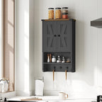Bathroom Wall Cabinet, Farmhouse Medicine Cabinet with Adjustable Shelf, 3-Tier Wall-Mounted Storage Cabinet with 3 Hooks and Open Shelf, for Bathroom, Living Room, Kitchen, Black and Walnut