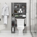 Over The Toilet Storage Cabinet, Farmhouse Storage Cabinet Over Toilet with Barn Door& Toilet Paper Holder Stand，Home Space-Saving Toilet Rack, for Bathroom, Restroom, Laundry.Wash Gray