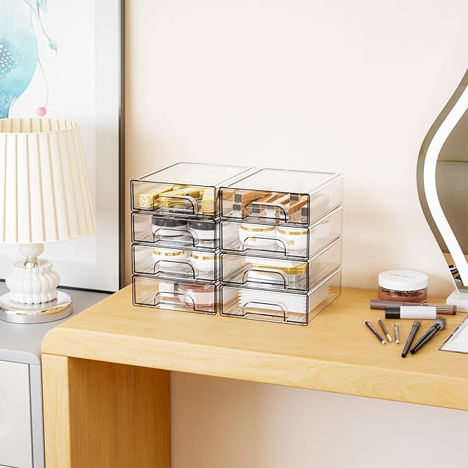 Yieach 12 Pack Clear Stackable Storage Drawers,2.2'' Acrylic Drawer Organizers for Countertop,Office Supply Organizer and Makeup Organizer,Small Plastic Drawers For Pen,Art Crafts Storage,Stationary