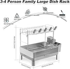 Ewaiira Dish Drying Rack, 2 Tier Large Dish Rack, Stainless Steel Dish Drainer for Kitchen Counter, Dishes Rack with Automatic Drainage, Utensil Holder&Cups Holder,Space Saving Kitchen Organizer,Gray
