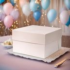 DecoPac 12" Round Silver Cake Drum Board & White Cake Box Combo, 12 Inch Square Bakery Box and Matching Cake Circle Set For Cake, Dessert, Pie, And Cookie Transport (Pack of 2)