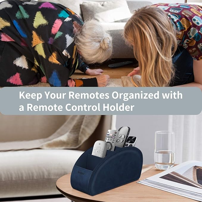 Remote Control Holder with 5 Compartments, KENOBEE Anti-slip Desktop Caddy Storage Organizer for Remote Controllers, Office Supplies, Makeup Brush, Media Accessories, Blue