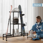 Standing Ski Storage Rack, Holds Snowboards & Skis, 3-Tier Organizer for Gear, Black - Ski Rack for Garage (without antislipmat)