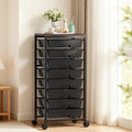 Rolling Cart with 8 Drawers, Plastic Drawer Storage Carts with Wheels & Wooden Tabletop, Metal Utility Cart Organizer for Bedroom Living Room Office Classroom Craft Organization and Storage, Black