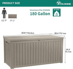 YITAHOME 180 Gallon Large Outdoor Storage XL Deck Box w/Divider for Patio Furniture,Outdoor Cushions, Garden Tools, Sports Equipment and Pool Supplies, Waterproof, Resin, Lockable, Taupe