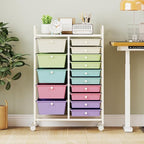 RELAX4LIFE 15 Drawer Rolling Storage Cart, Classroom Organization for School Teacher Office, Mobile Craft Art Supply Organizer, Utility Carts on Wheels for Paper Tools Scrapbook (Ice Cream Multicolor)