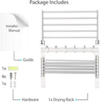 brightmaison BGT Wash Clothes Drying Rack Wall Mount Laundry Room Organizer with Hooks & Swing Arms, 17" Metal Laundry Rack Silver
