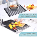 Ohuhu Roll Up Dish Racks, 16.5" L x 13" W Over The Sink Dish Drainer Drying Rack Kitchen Sink Organizer Silicone Wrapped Large in Sink Dish Drying Rack Foldable Rolling Drain Mats Anti-Slip