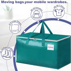 StorageRight Moving Bags-Heavy Duty Moving Boxes, Storage Totes with Zipper, Reinforced Handles and Tag Pocket-Collapsible Moving Supplies for moving, Storage and Travel 93L(Green-8 Pack)
