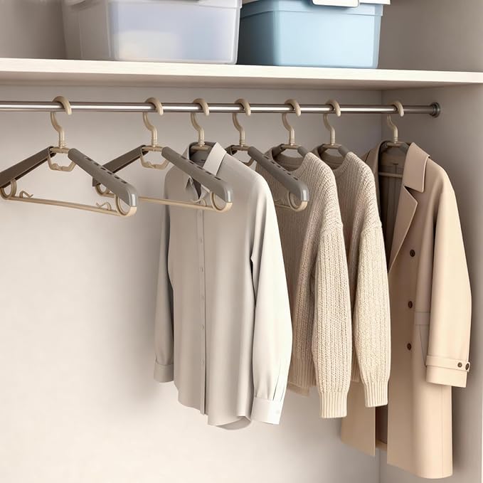 6-Pack Heavy Duty Plastic Extra-Wide Arm 15"-23" Suits Clothes Hangers with Swivel Hooks,Perfect for Coat,Jacket,Dress,Shirt,Trousers or Closet Space Saving,Grey&Tan