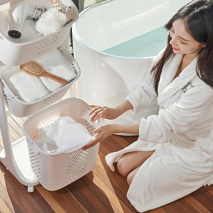4-Tier Rolling Laundry Sorter with Removable Baskets, Laundry Cart Organizer for Bathroom, Laundry Room & Closet, Space-Saving Storage for Home and Dorm, White