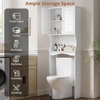 GAOMON Over The Toilet Storage Cabinet,Space-Saving Above Toilet Bathroom Organizer with Adjustable Shelf and Hooks, Bathroom Shelf Over Toilet with Anti-Tip Device,White