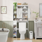 Over The Toilet Storage Cabinet with 2 Barn Doors & Built-in Toilet Paper Holder, Farmhouse Space-Saving Organizer for Bathrooms and Laundry Room, White