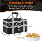 Lifewit Insulated Double Decker Casserole Carrier, Lasagna Lugger Holder for Hot or Cold Food, Fits 9" x 13" Baking Dish, Thermal Lunch Tote Bag for Potluck Parties, Picnic and Cookouts, Black