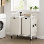 WOWLIVE Double Laundry Hamper with Lid,Rolling Laundry Basket Organizer with Wheels, Iron-Made Laundry Sorter with Top Shelf and 2 Removable Bags,Large Clothes Storage for Room,White