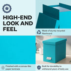 Bigso John Fiberboard Label Frame Desktop File Storage Box - Document Organizer for Important Paperwork - Durable Hanging File Box with a Lid & Metal Label Window - 7.36 x 13.38 x 10.51 in - Turquoise