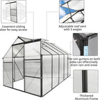 6X10FT Greenhouse for Outdoor, Polycarbonate Greenhouse with Raised Base and Anchor, Heavy-Duty Walk-in Green House with Adjustable Roof Vent and Gutter System for Patio,Backyard (Black, 6X10FT)
