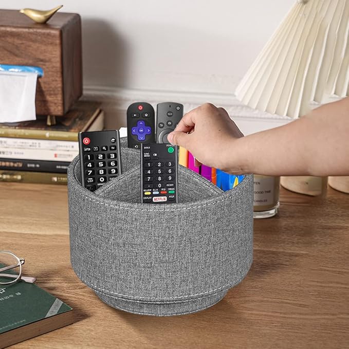Pen Holder for Desk Organizers and Accessories, 360 Swivel TV Remote Control Holder for Table, Nightstand Organizer Caddy for Office Supplies/ Media Controllers, Bedside Decorations for Living Room