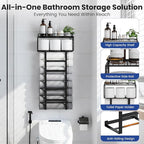 Towel Racks for Bathroom Wall Mounted, 4-Tier Bathroom Towel Rack with Shelf and Basket, Hold 6 Large Rolled Towels, 32-Inch Heavy Duty Towel Storage for Bathroom, RV, Black